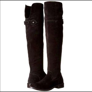 Frye Shirley Over the Knee Boots Black Suede Zip Up Fold Over Tall Leather 8